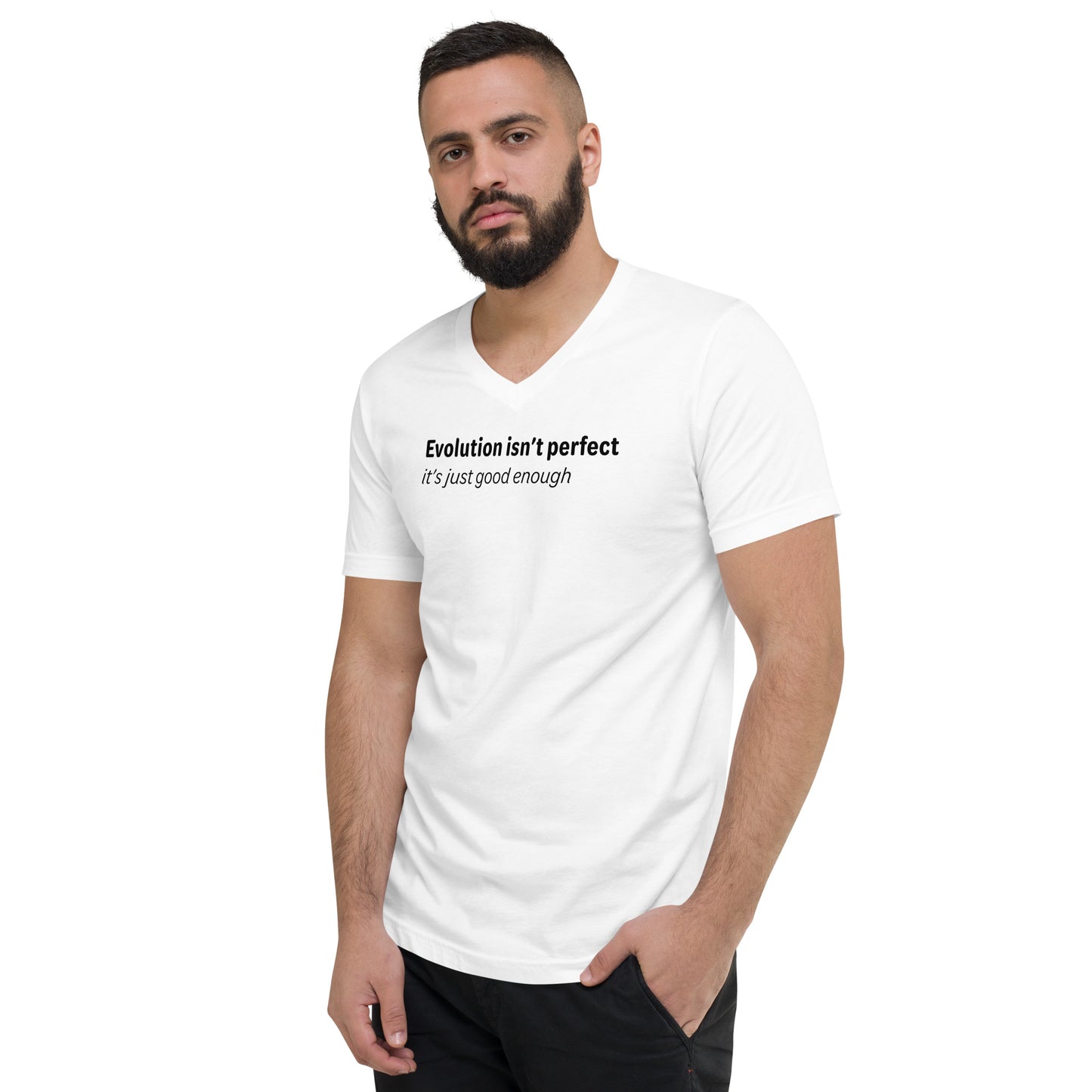 Evolution isn't perfect - Black Text - Mens V-Neck T-Shirt