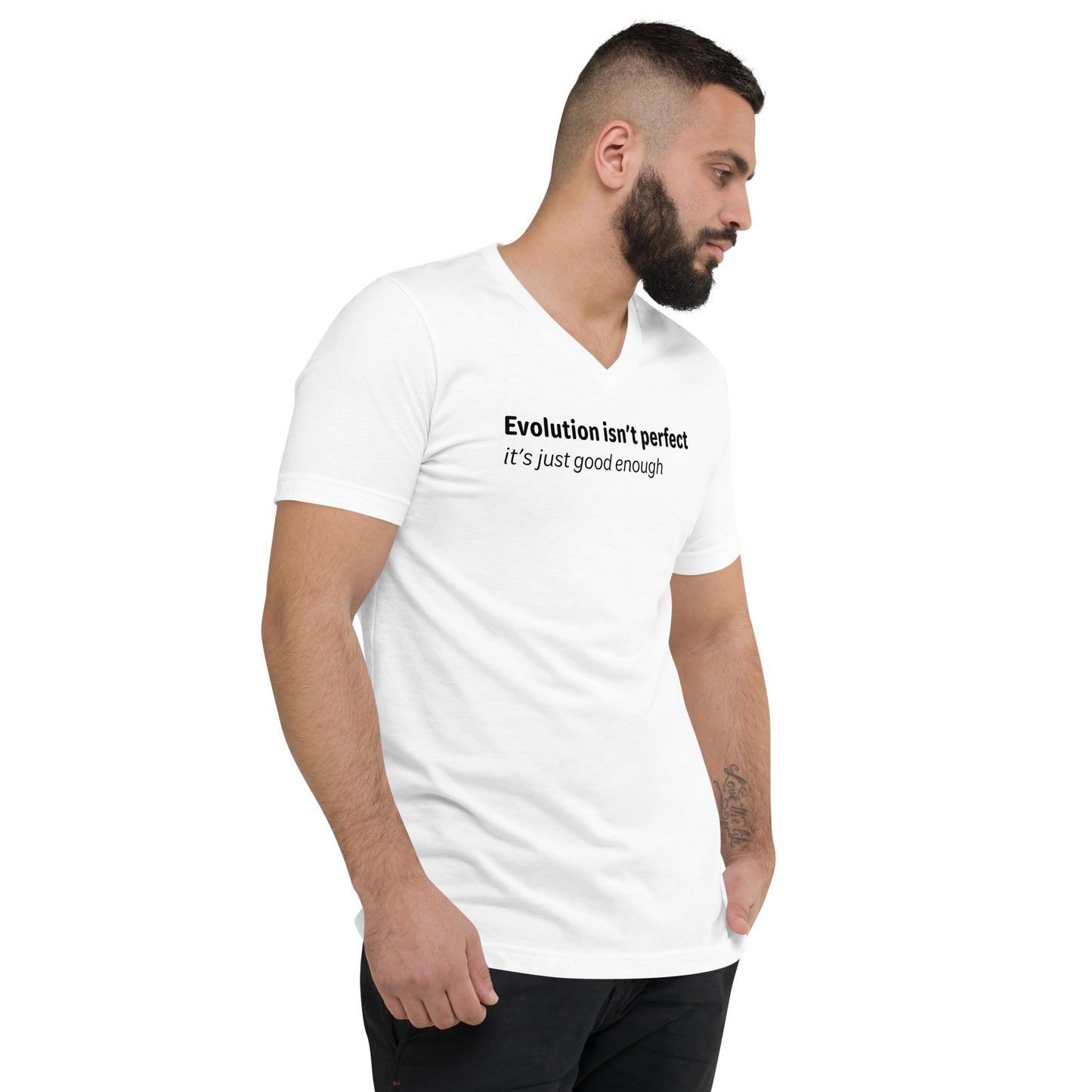 Evolution isn't perfect - Black Text - Mens V-Neck T-Shirt