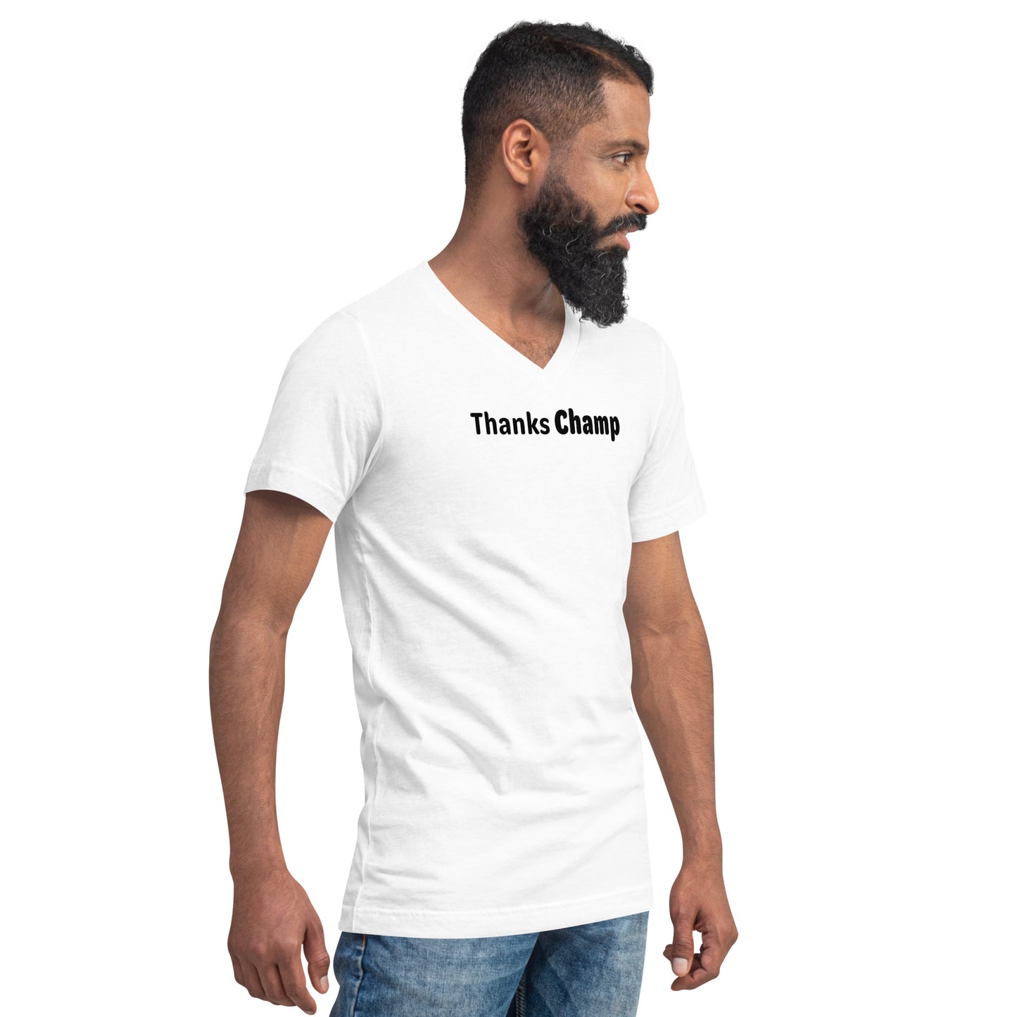 Thanks Champ - Black Text - Mens V-Neck T-Shirt