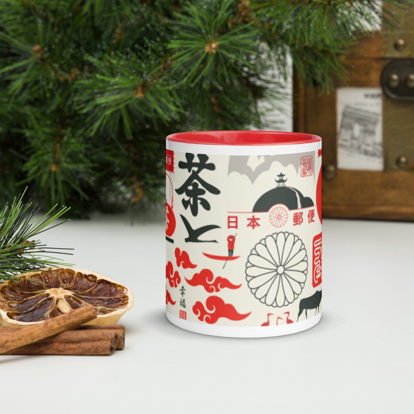 Japanese Inspired - Coffee Mug with Red Color Inside