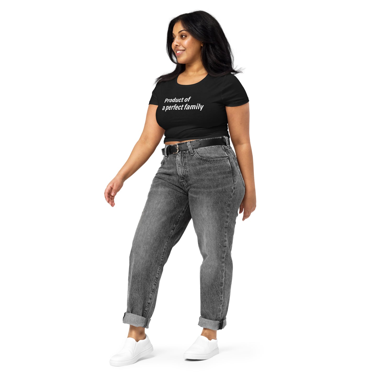 Product of - White Text - Womens Crop Tee