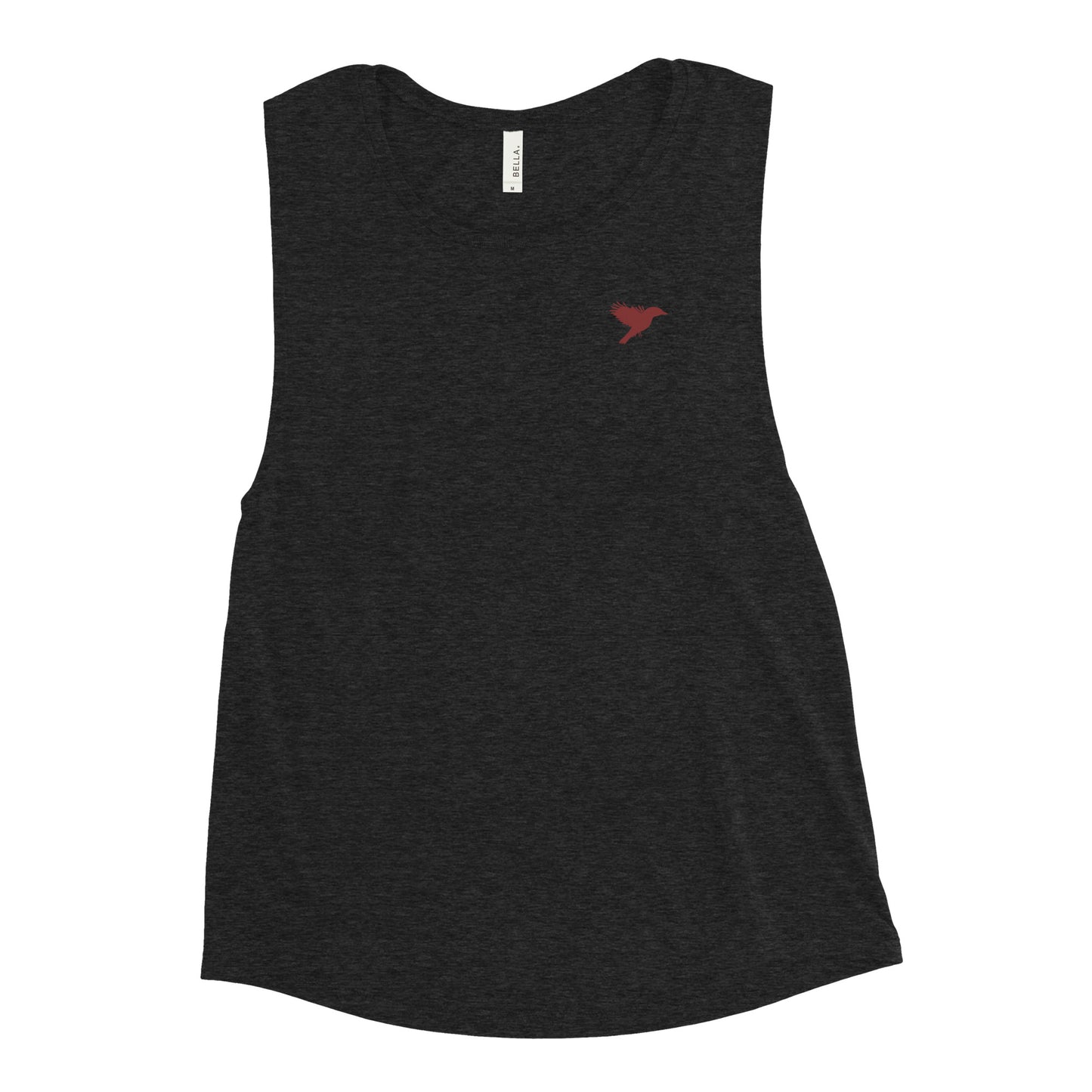 Womens Muscle Tank- Black with dark red kookaburra logo