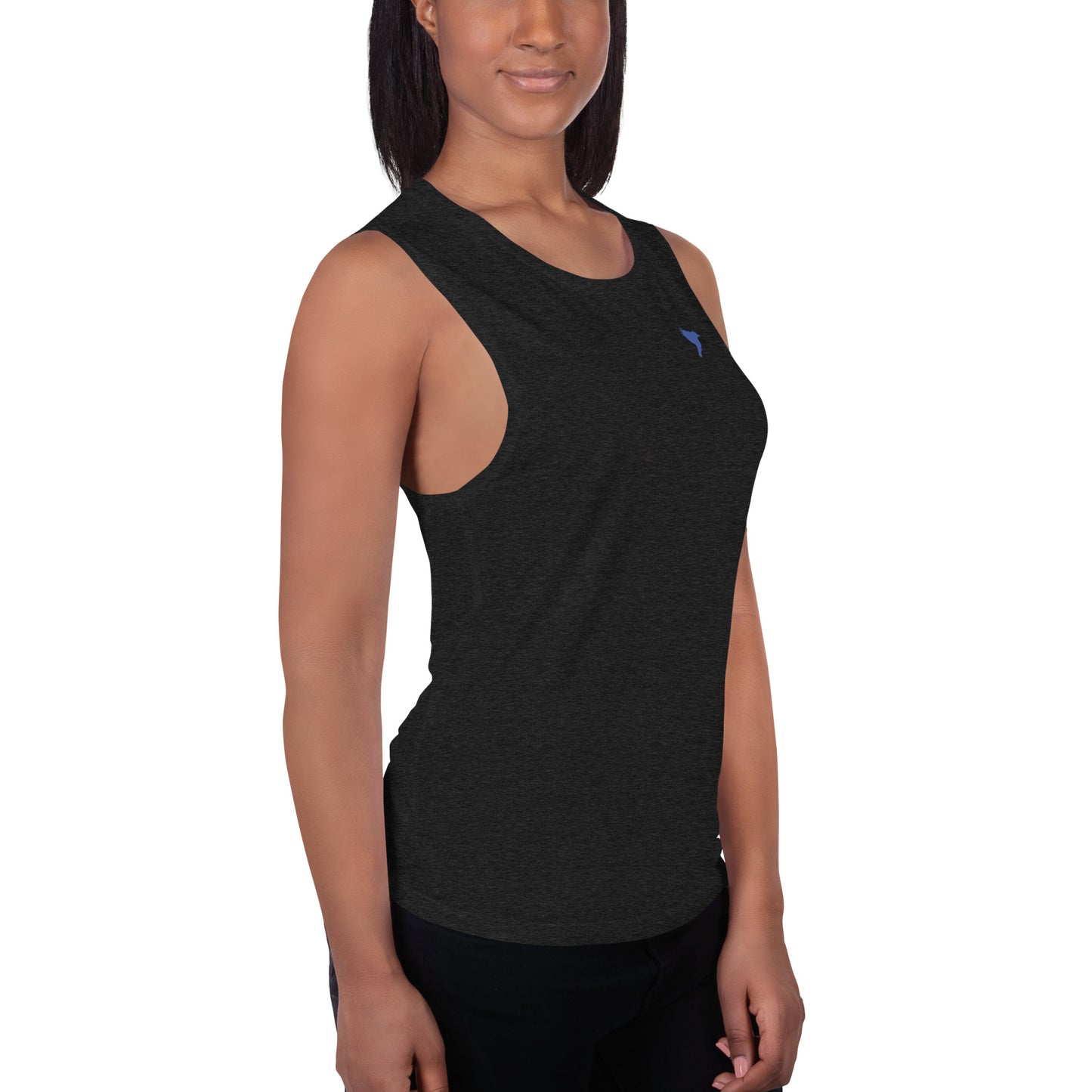 Womens Muscle Tank - Black with blue kookaburra logo