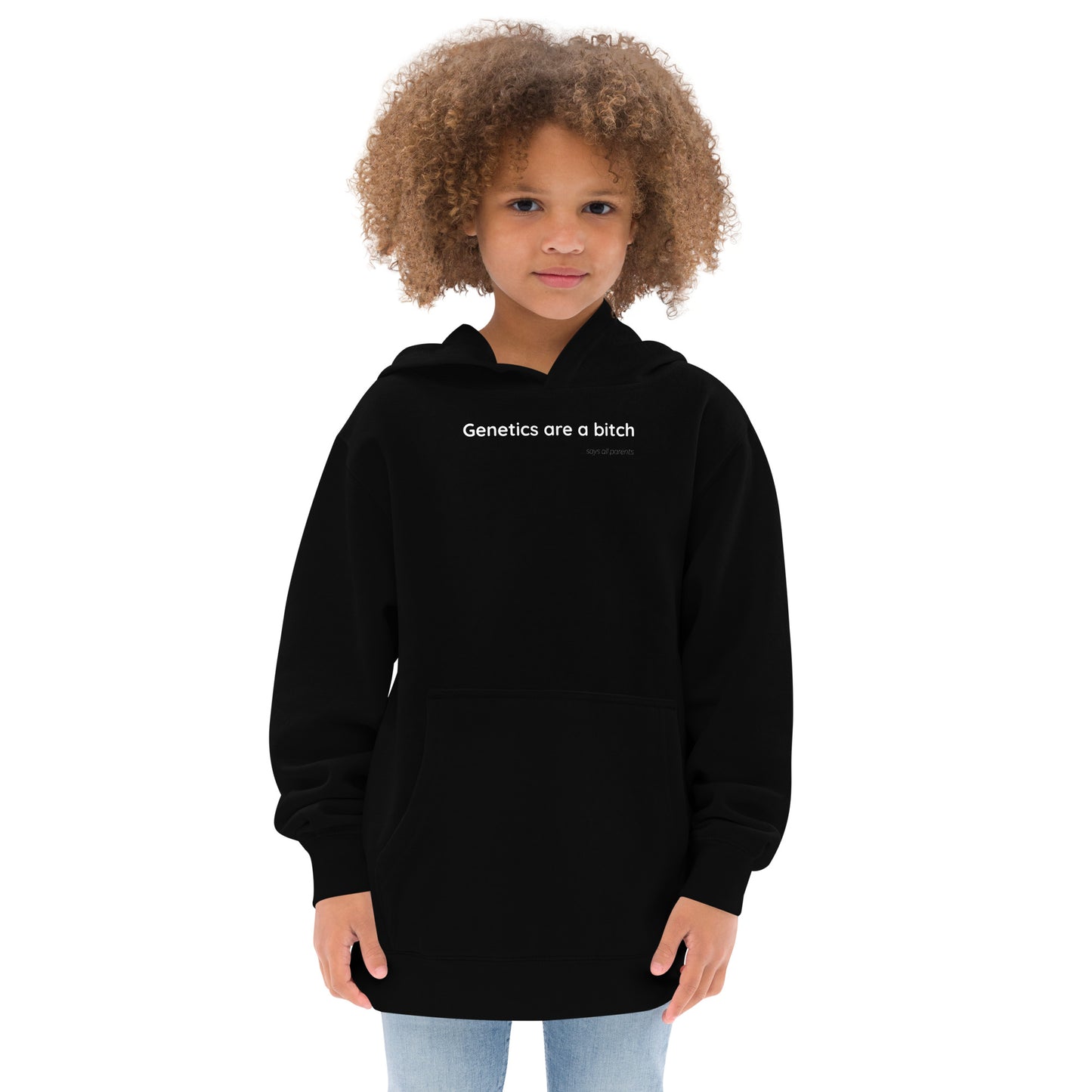 Genetics are a bitch - White Text - Youth fleece hoodie