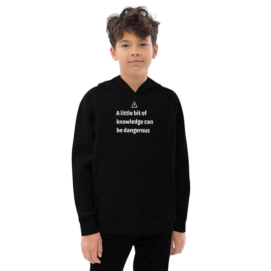 Dangerous level of knowledge - White Text - Youth fleece hoodie