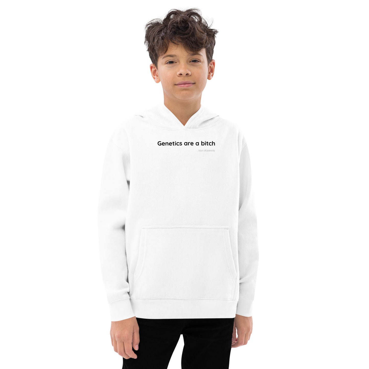 Genetics are a bitch - Black Text - Youth fleece hoodie