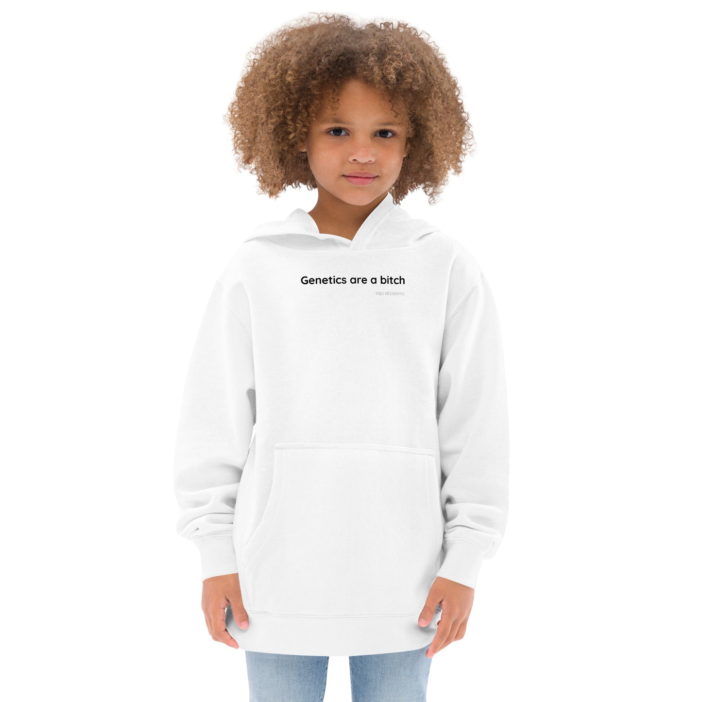 Genetics are a bitch - Black Text - Youth fleece hoodie