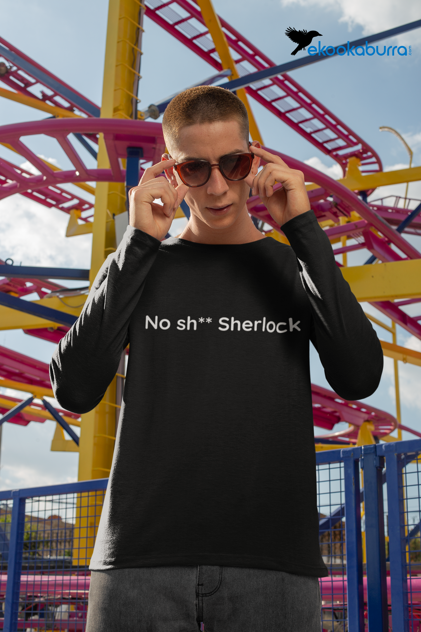 No sh** Sherlock - White Text - Mens Long Sleeve Tee