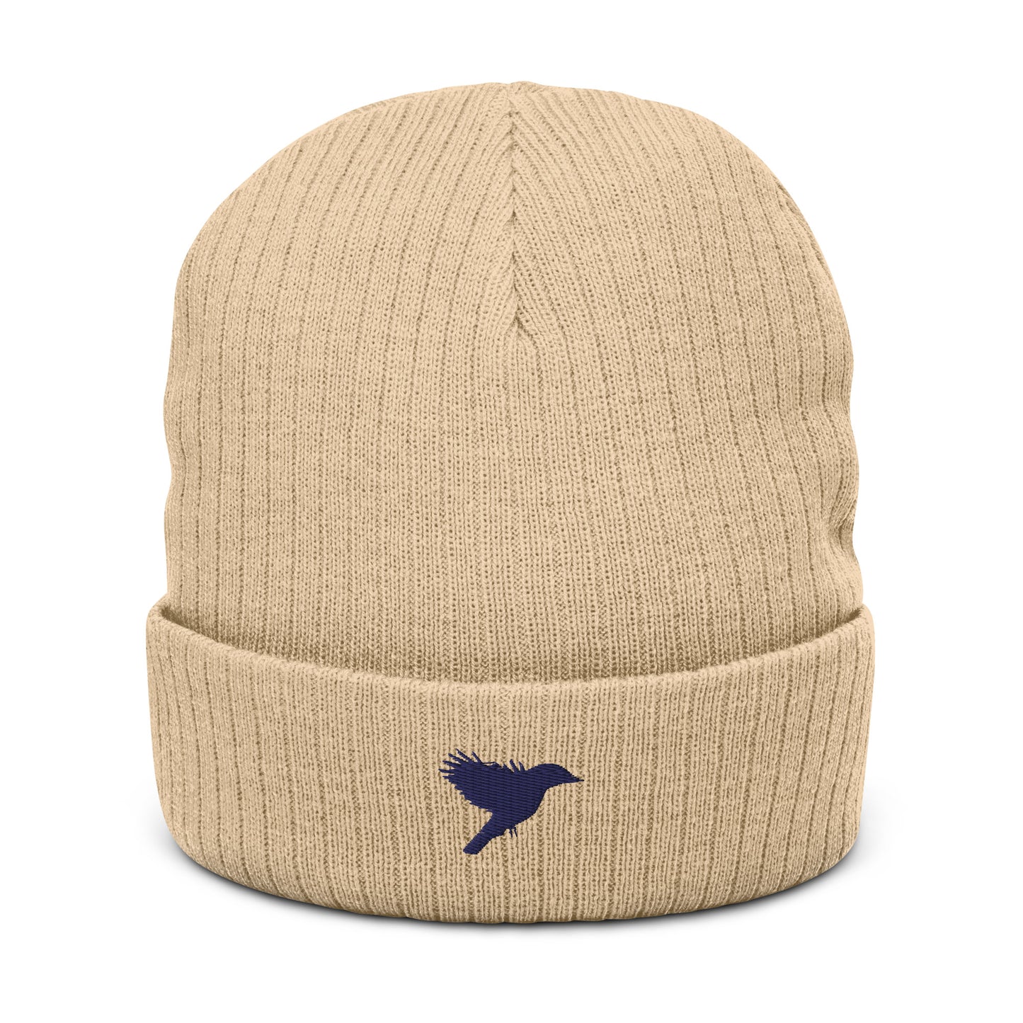 Ribbed knit beanie - Beige with black kookaburra logo