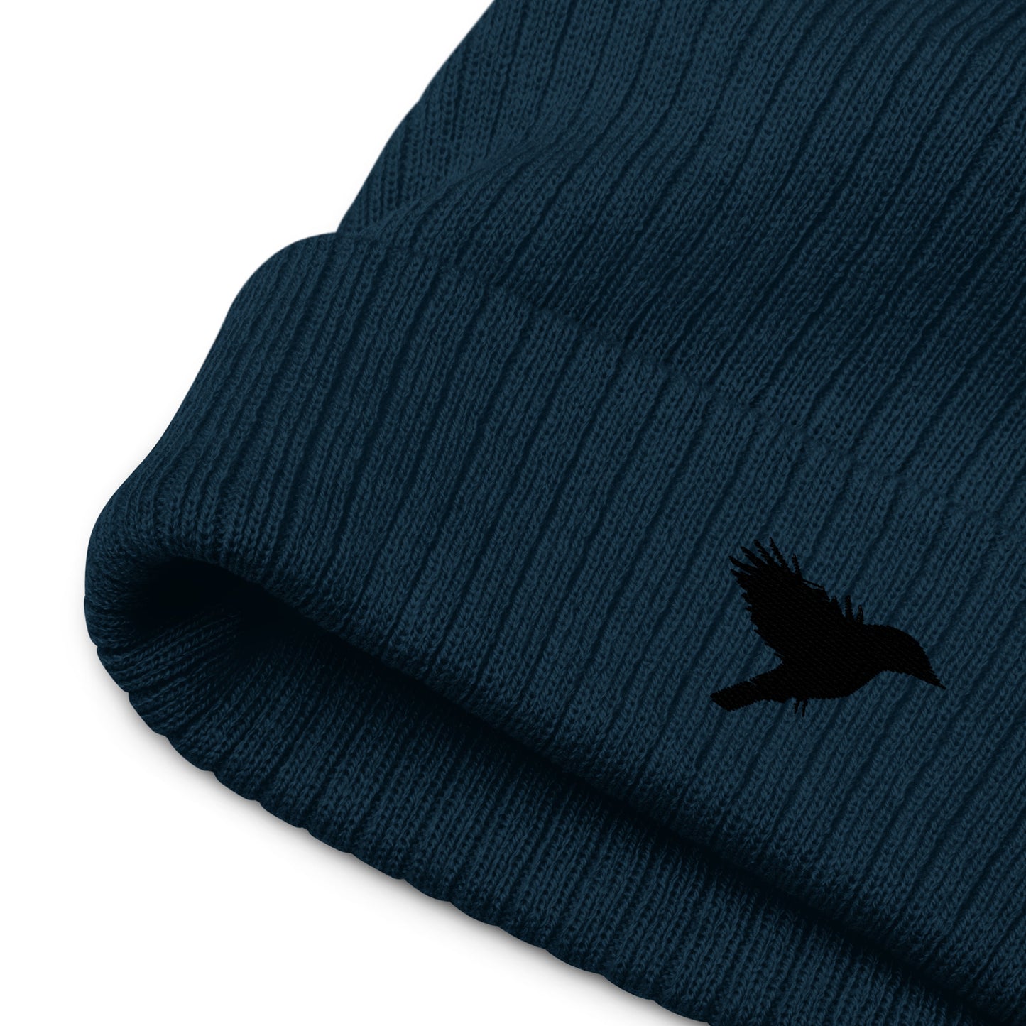 Ribbed knit beanie - Navy blue with black kookaburra logo