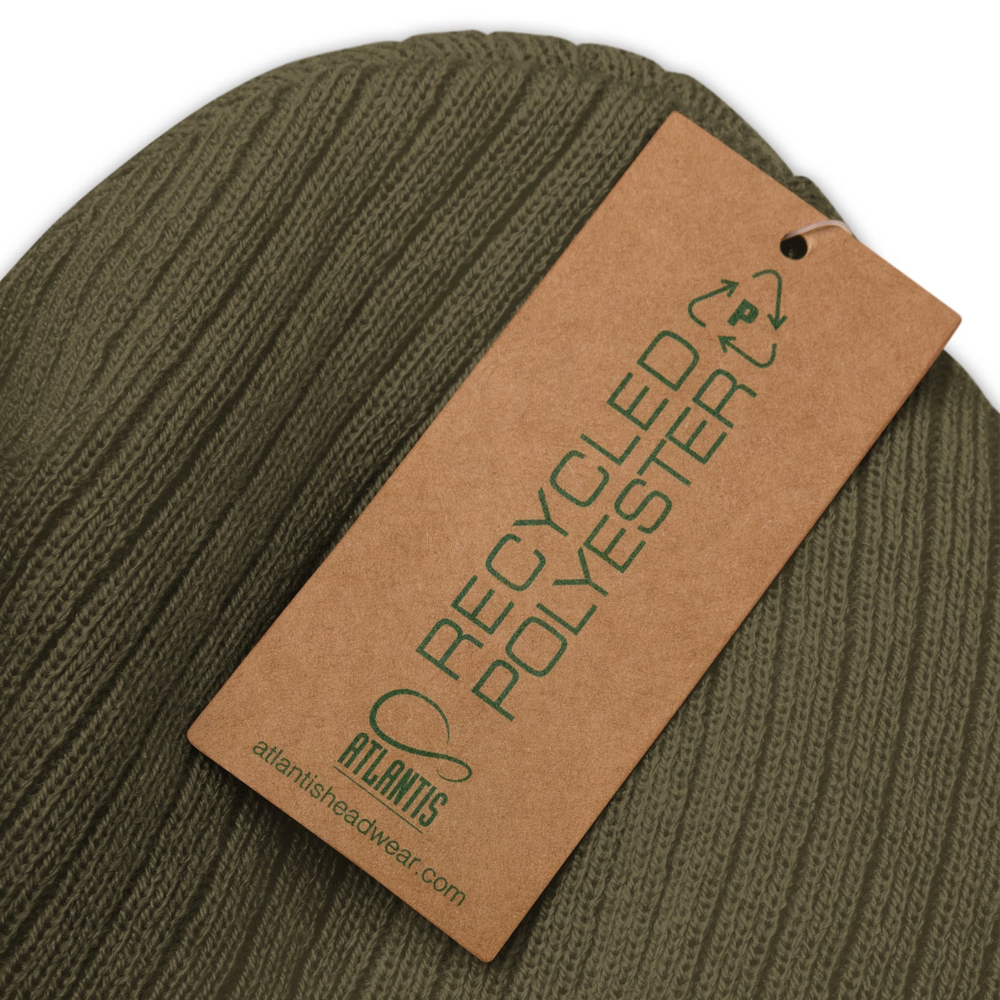 Ribbed knit beanie - Olive with Black kookaburra logo