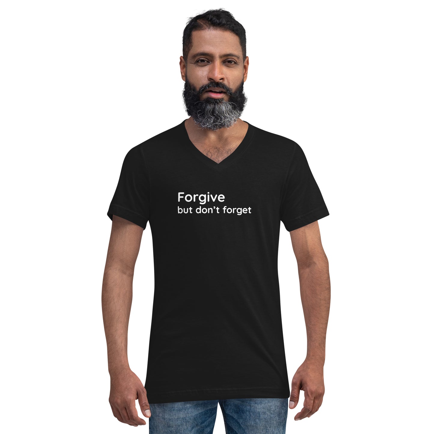 Forgive but don't forget - White Text - Mens V-Neck T-Shirt