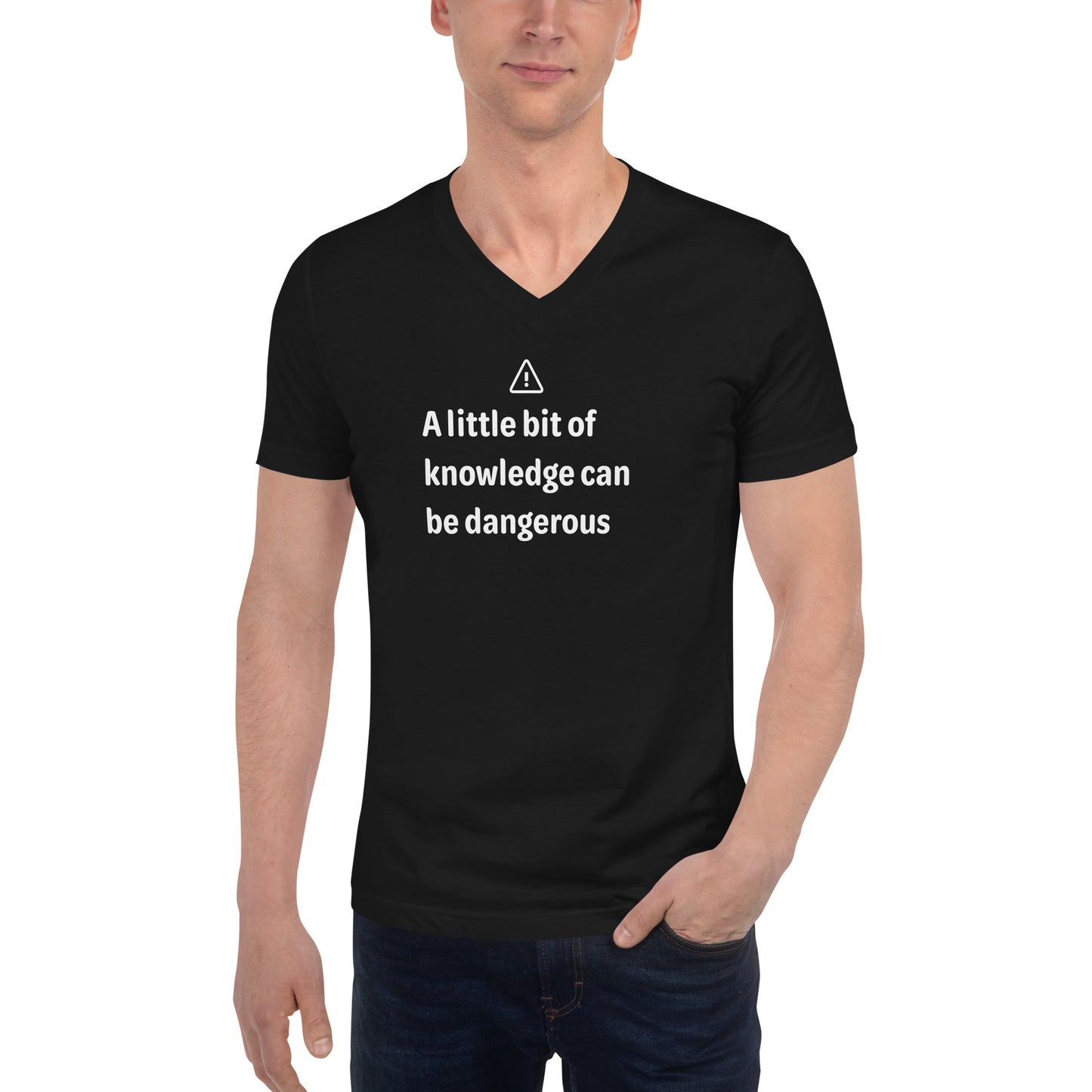 Dangerous level of knowledge - White Text - Mens V-Neck T-Shirt