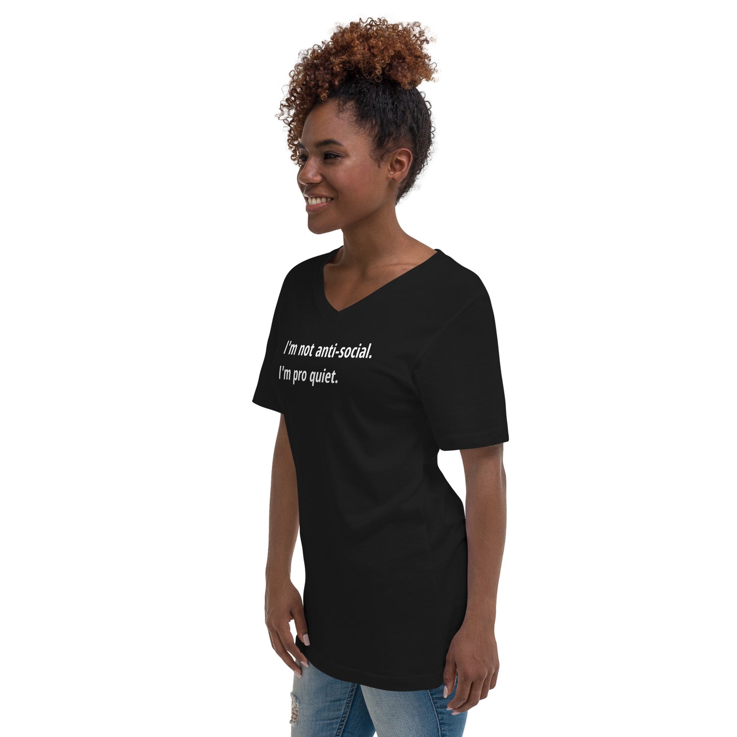 Pro Quiet - White Text - Womens V-Neck T-Shirt