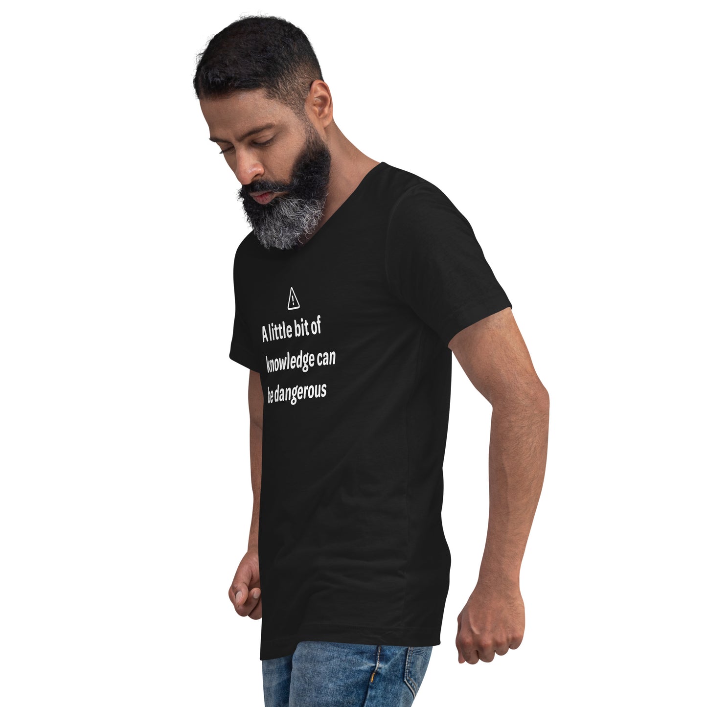 Dangerous level of knowledge - White Text - Mens V-Neck T-Shirt