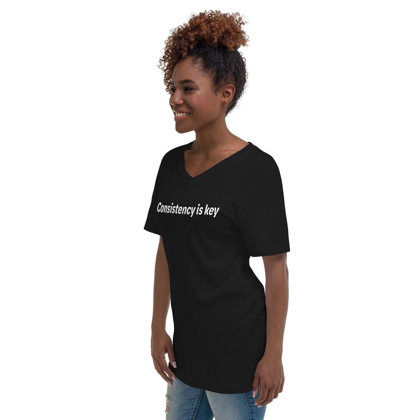 Consistency is key - White text - Womens V-Neck T-Shirt