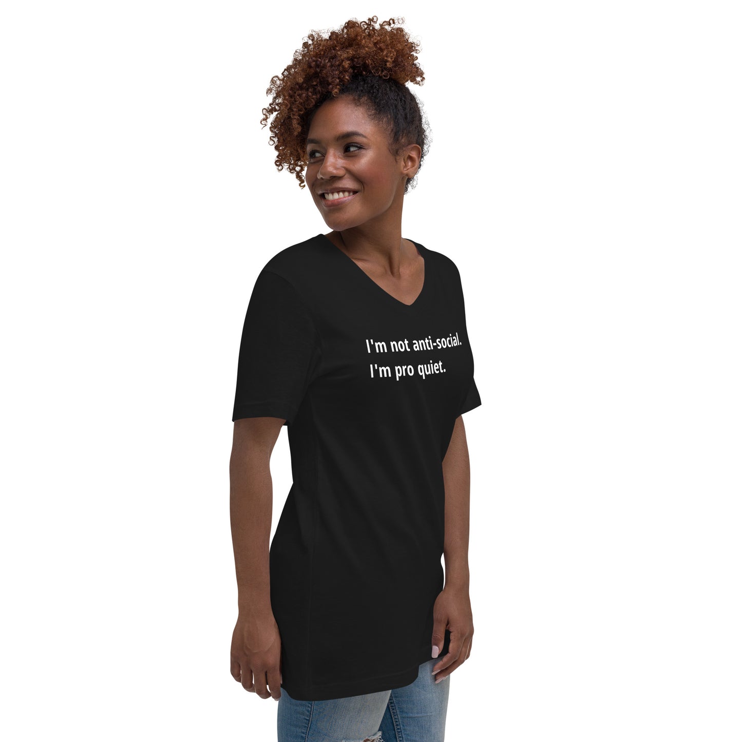 Pro Quiet - White Text - Womens V-Neck T-Shirt