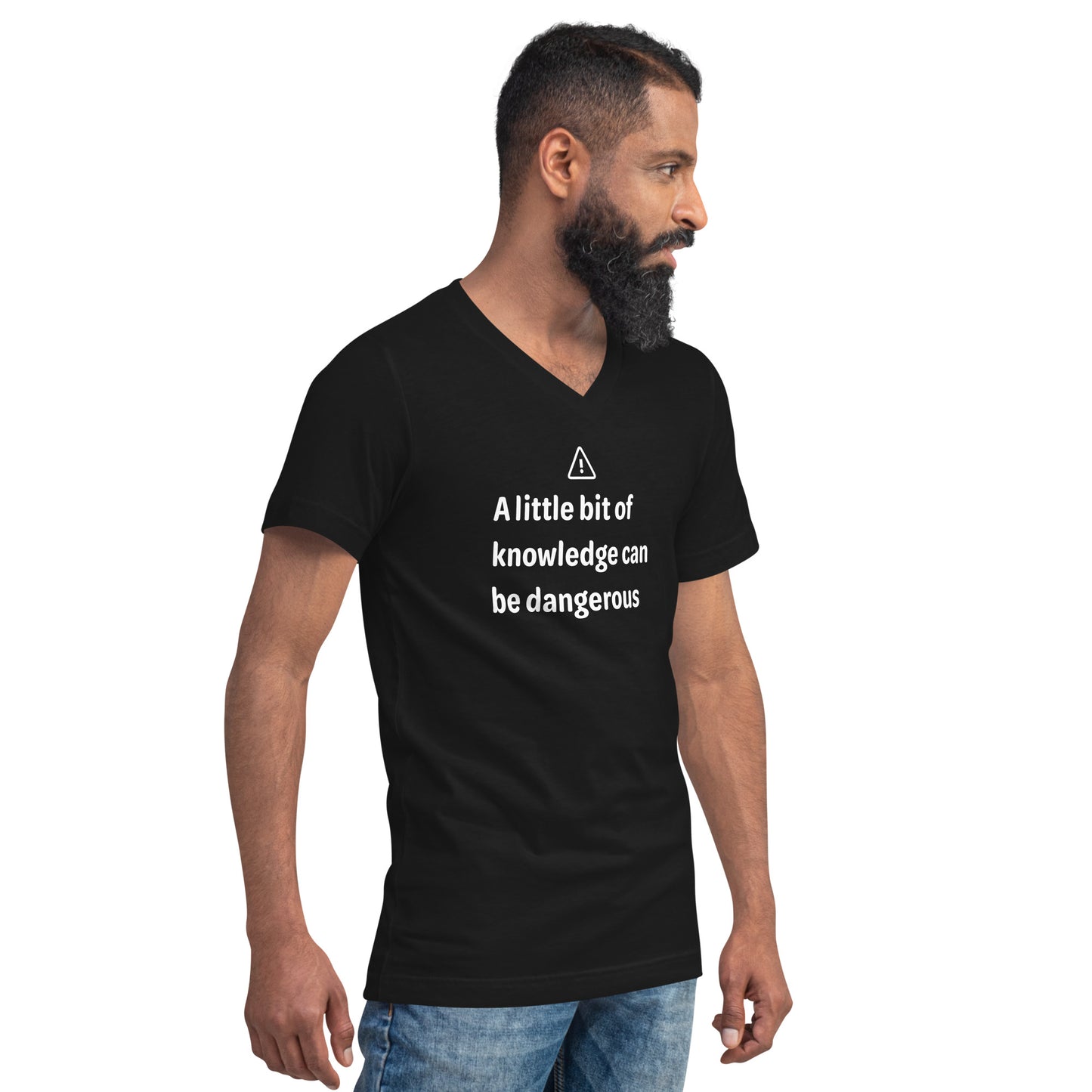 Dangerous level of knowledge - White Text - Mens V-Neck T-Shirt