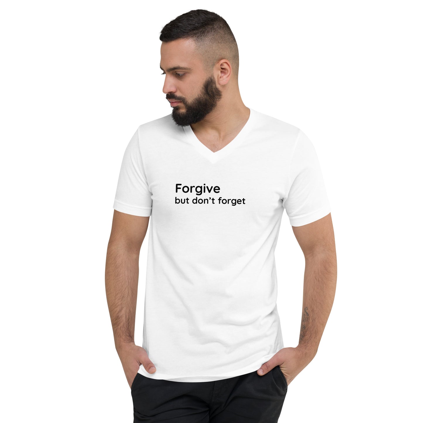 Forgive but don't forget - Black Text - Mens V-Neck T-Shirt