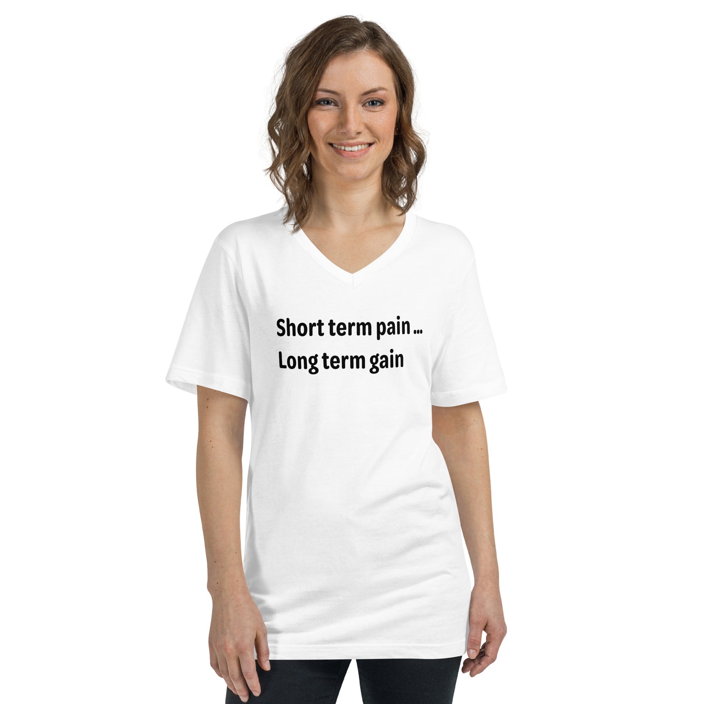 Short Term Pain - Black Text - Womens V-Neck T-Shirt