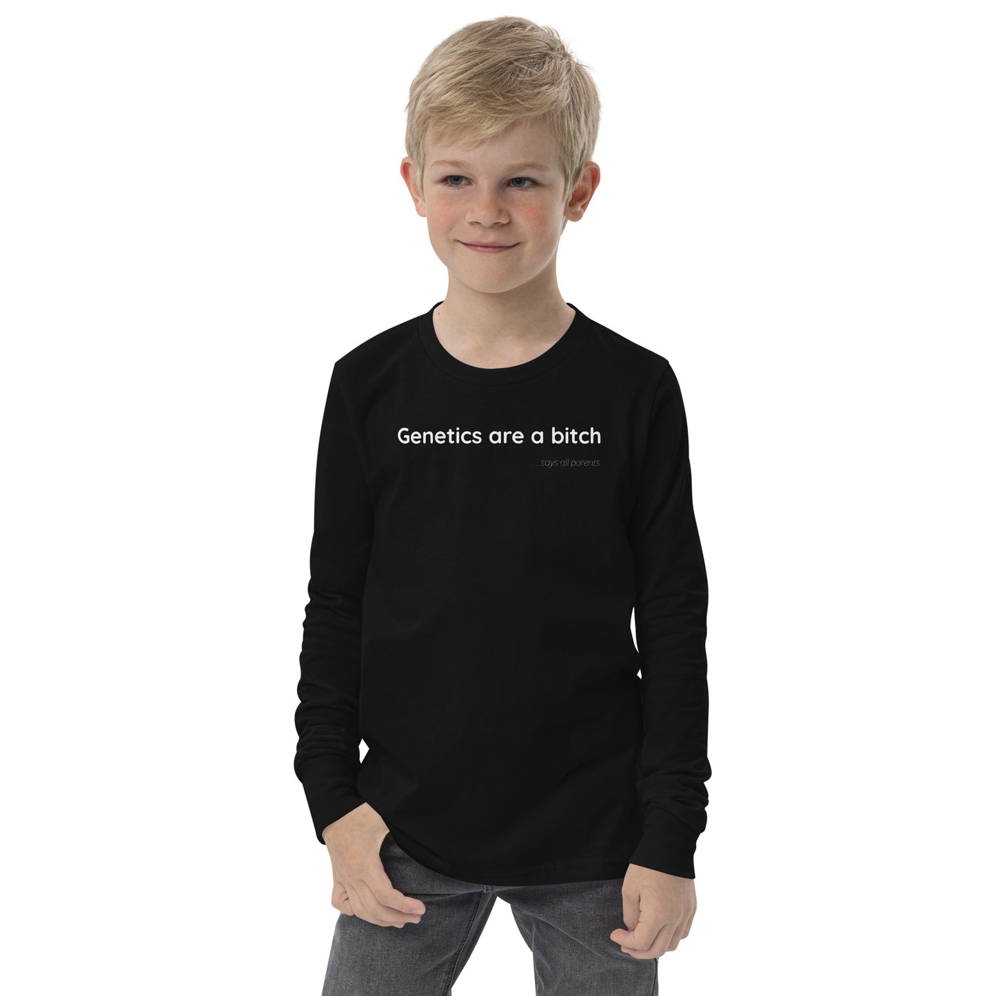 Genetics are a bitch - White Text - Youth long sleeve tee