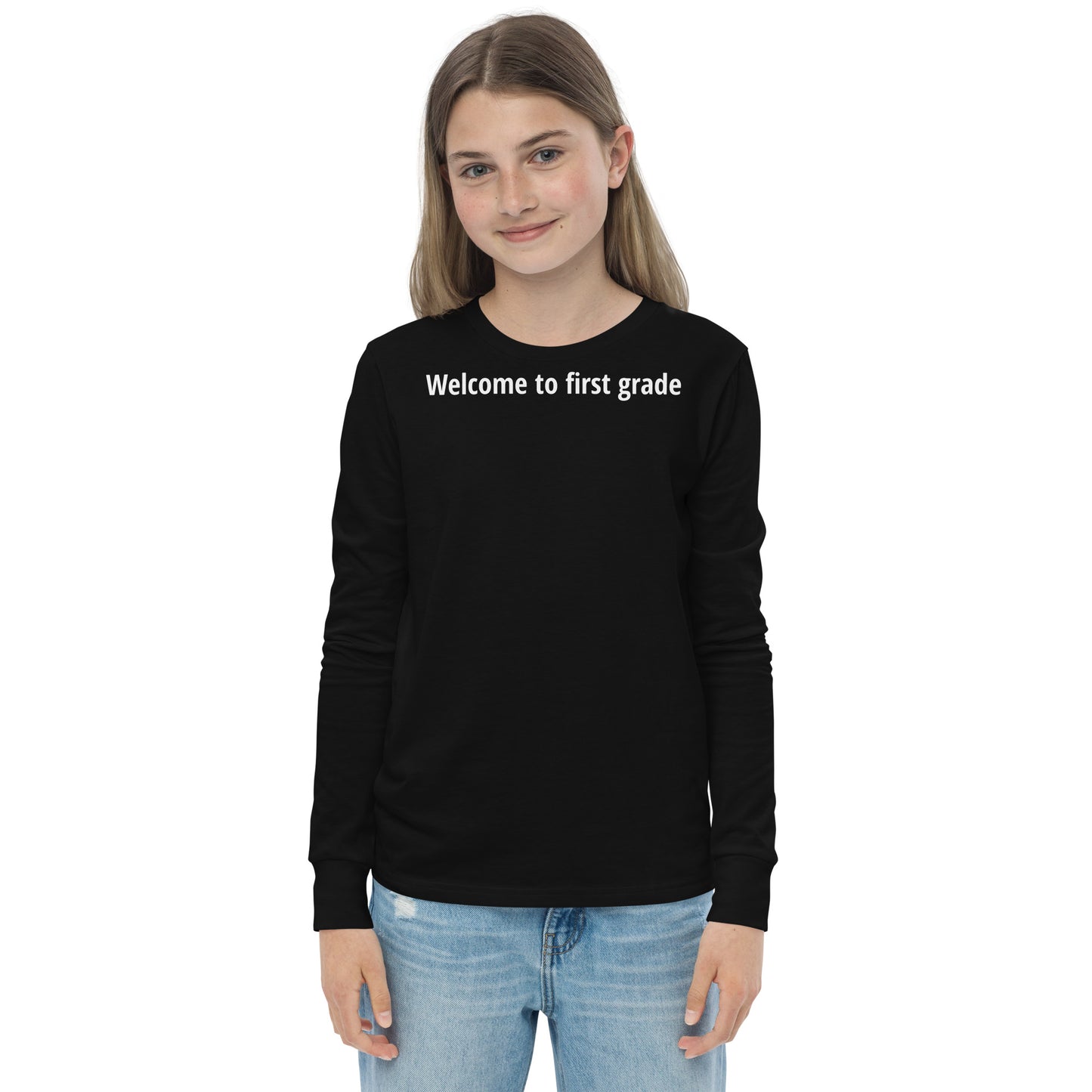 Welcome to first grade - White Text - Youth long sleeve tee