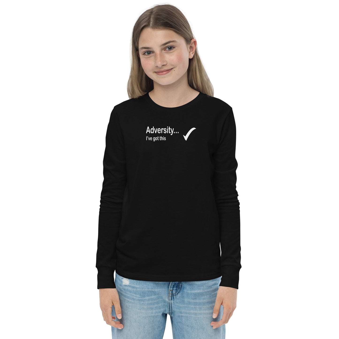 Adversity I've got this - White Text - Youth long sleeve tee