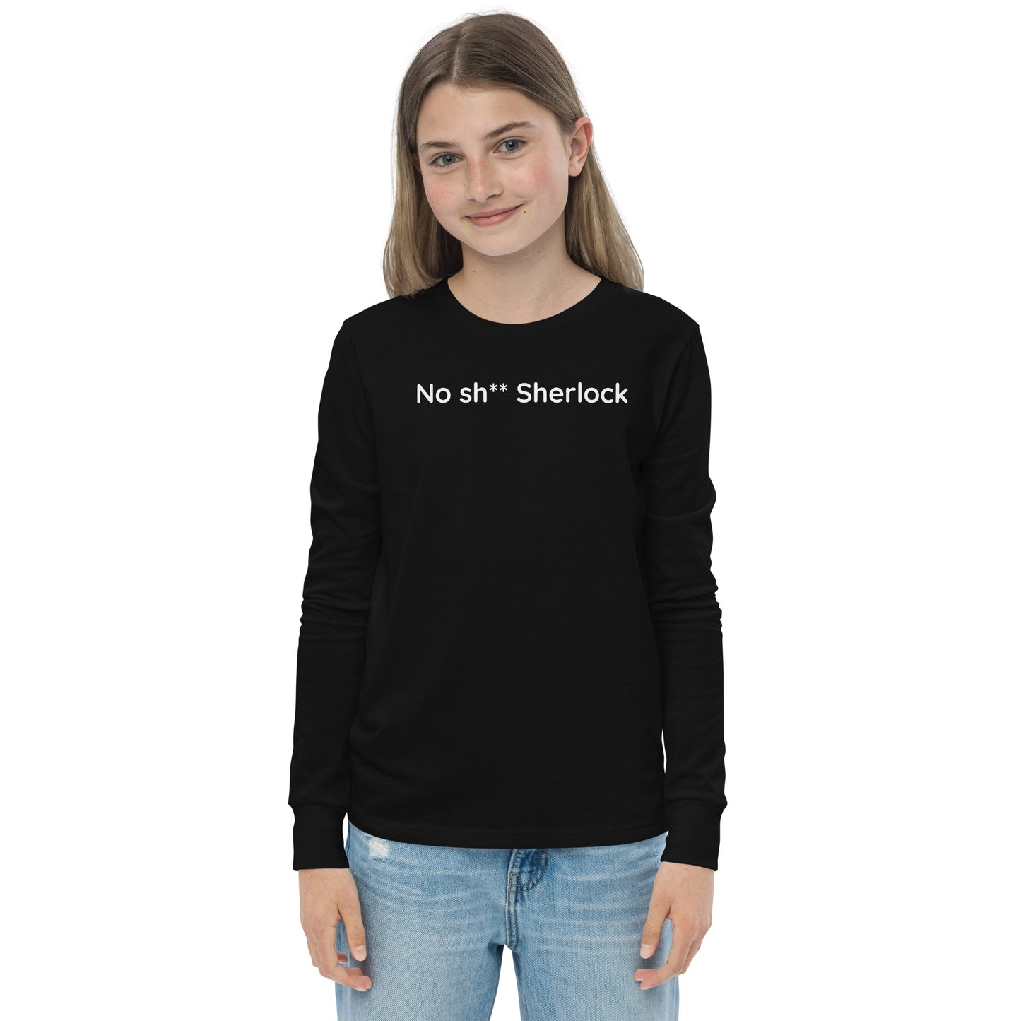 No sh** Sherlock - White Text - Youth long sleeve tee