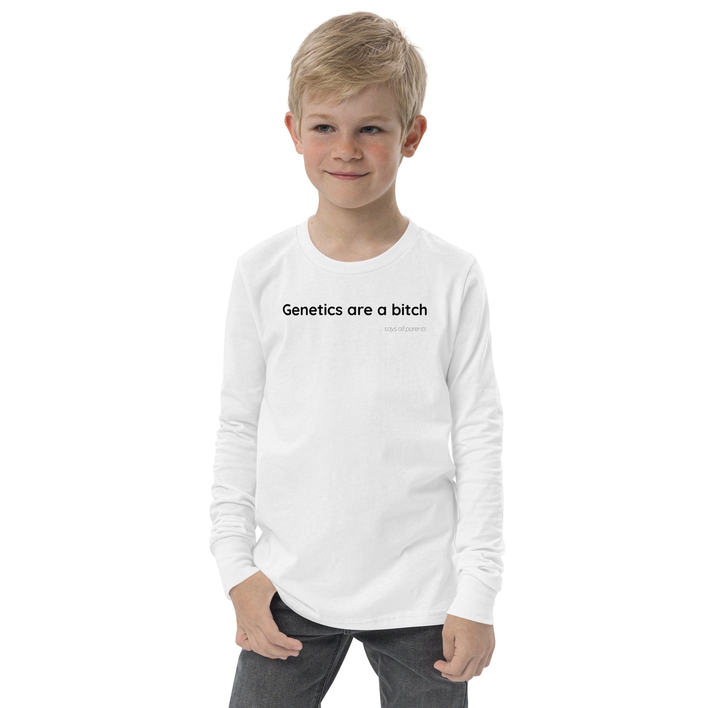 Genetics are a bitch - Black Text - Youth long sleeve tee