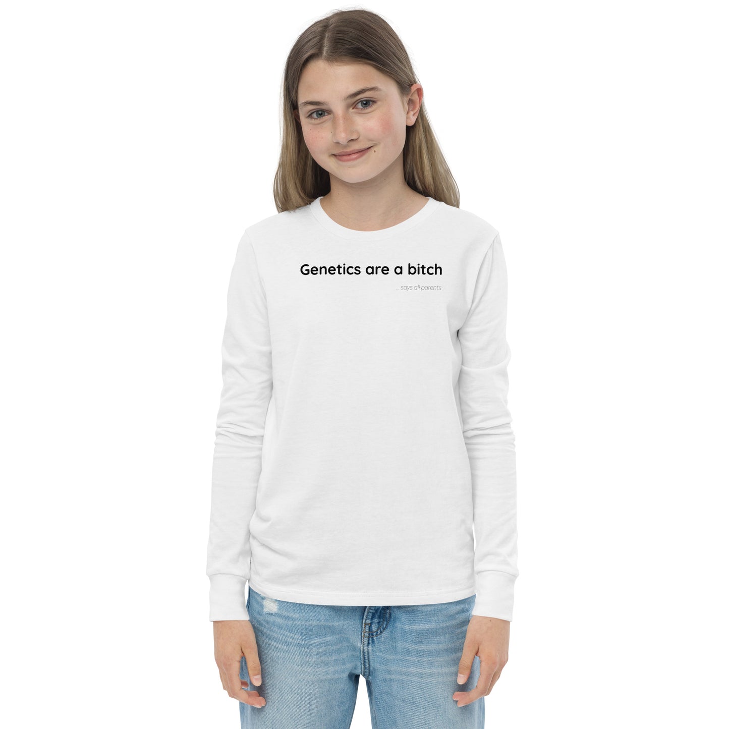 Genetics are a bitch - Black Text - Youth long sleeve tee