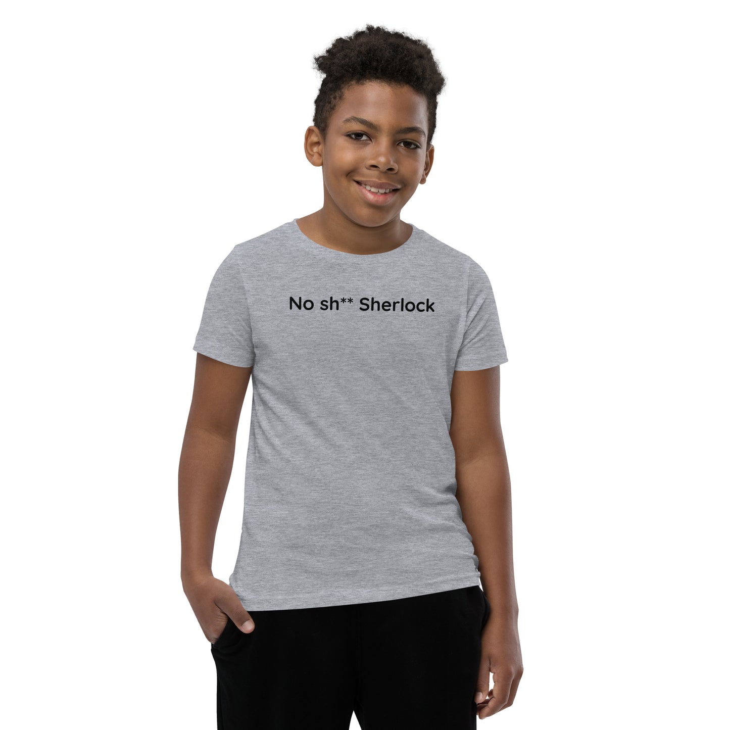 No sh** Sherlock - Black Text - Youth Short Sleeve T-Shirt