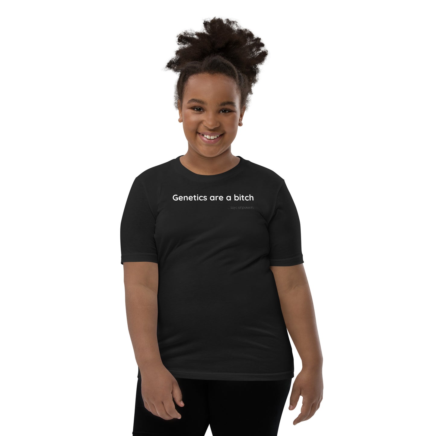 Genetics are a bitch - White Text - Youth Short Sleeve T-Shirt