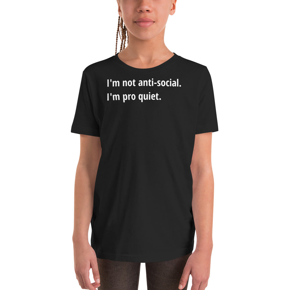 Pro Quiet - White Text - Youth Short Sleeve T-Shirt