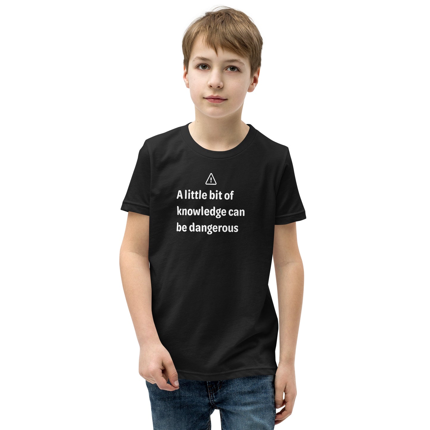 Dangerous level of knowledge - White Text - Youth Short Sleeve T-Shirt